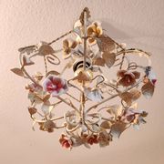 Hand-forged vintage pendant lamp with porcelain roses, Denz Neheim Hüsten