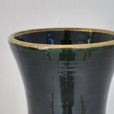 Vase en faïence émaillée vert et poudre d'or, signé Accolay, 1950-1970