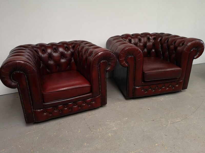 Burgundy leather chesterfield chairs