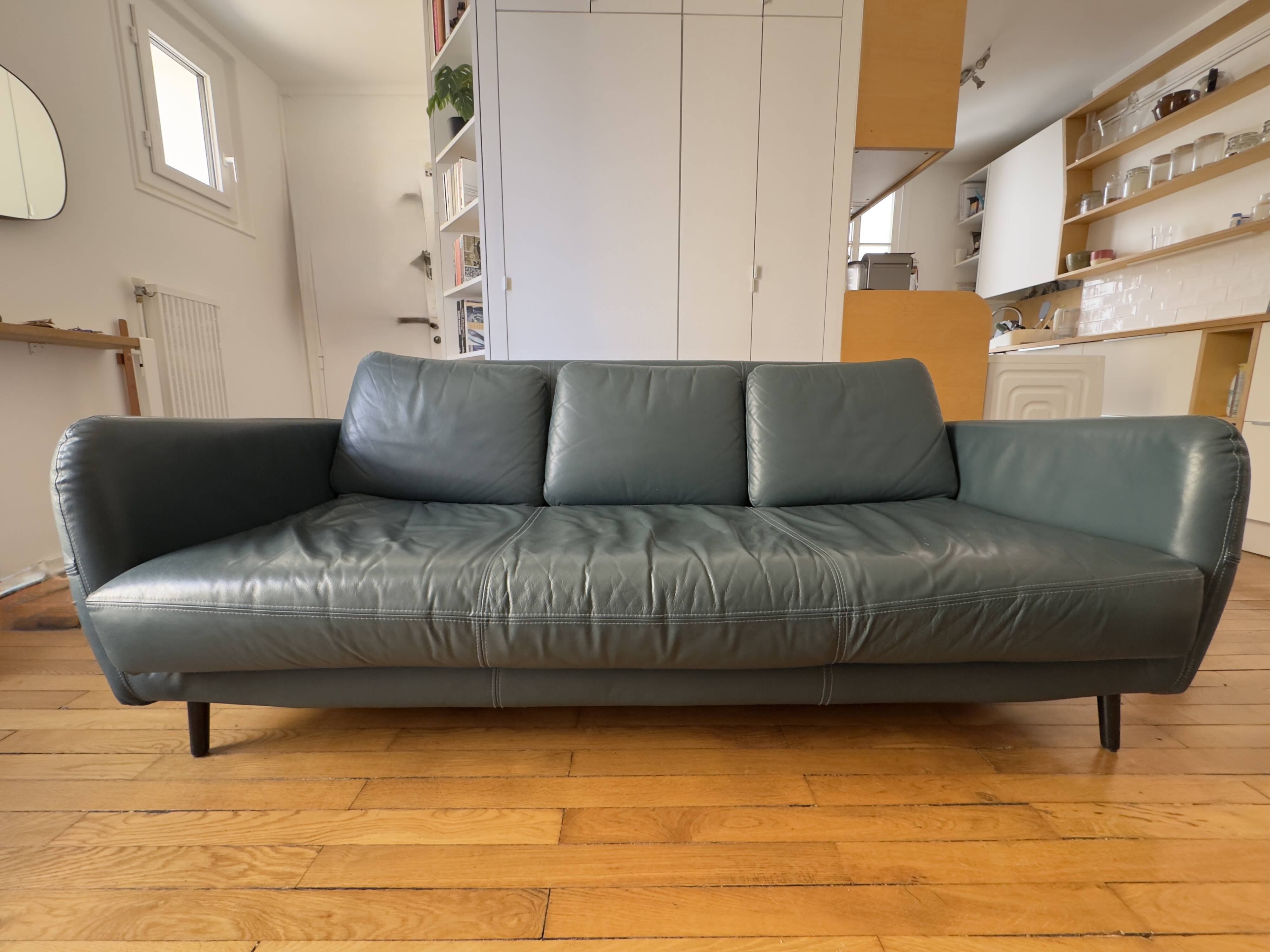 Green leather three-seater sofa Habitat