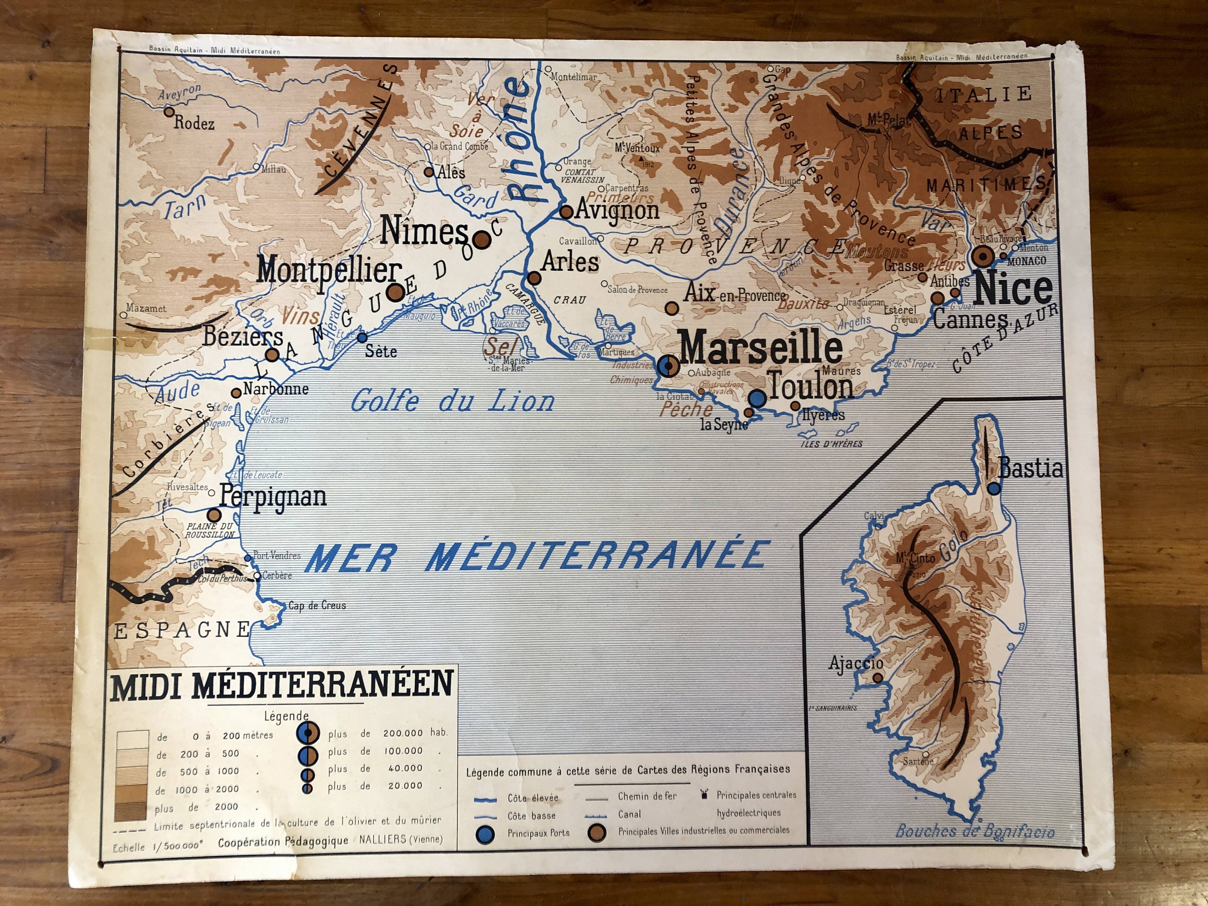 Map old region Marseille and Bordeaux