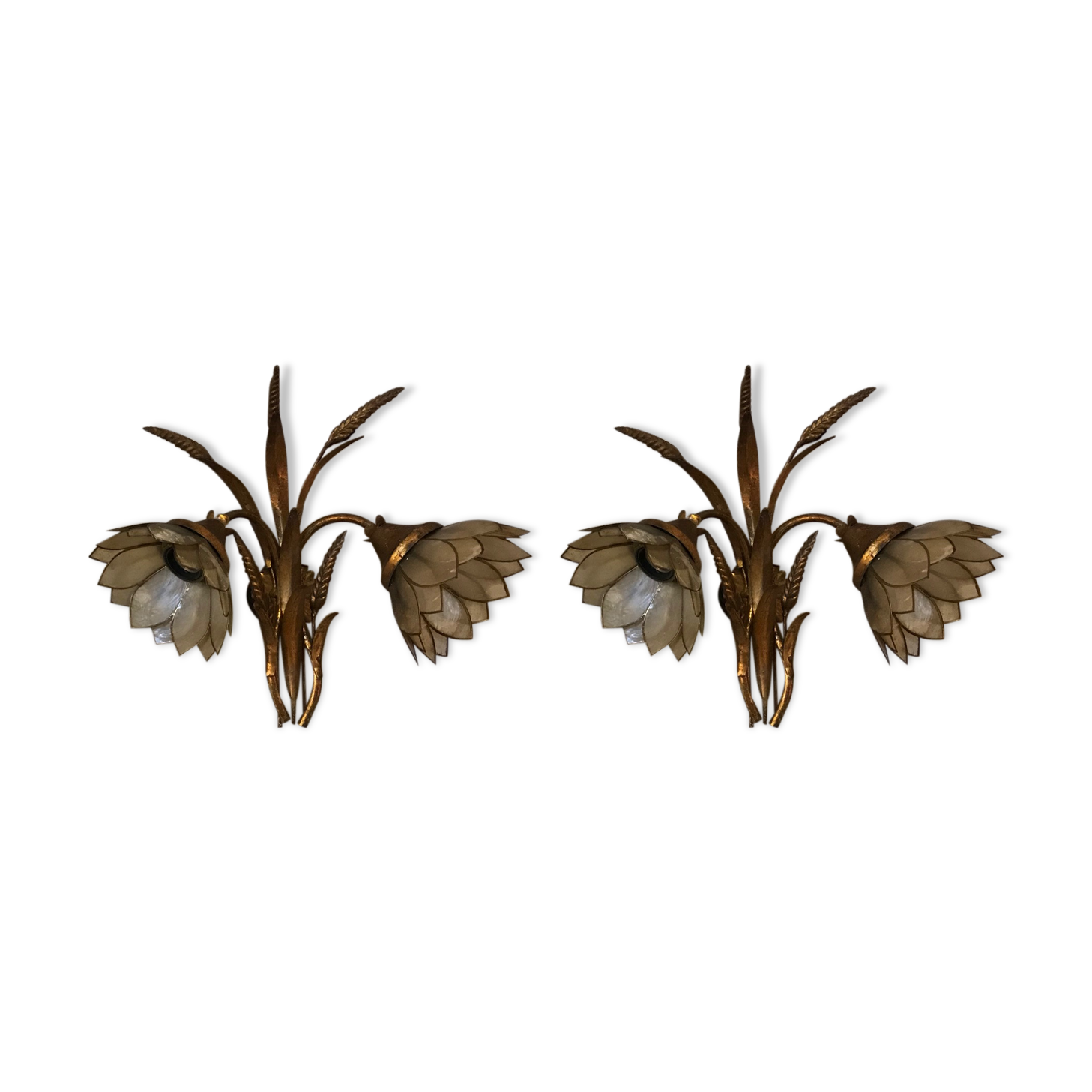 Brass and mother-of-pearl sconces