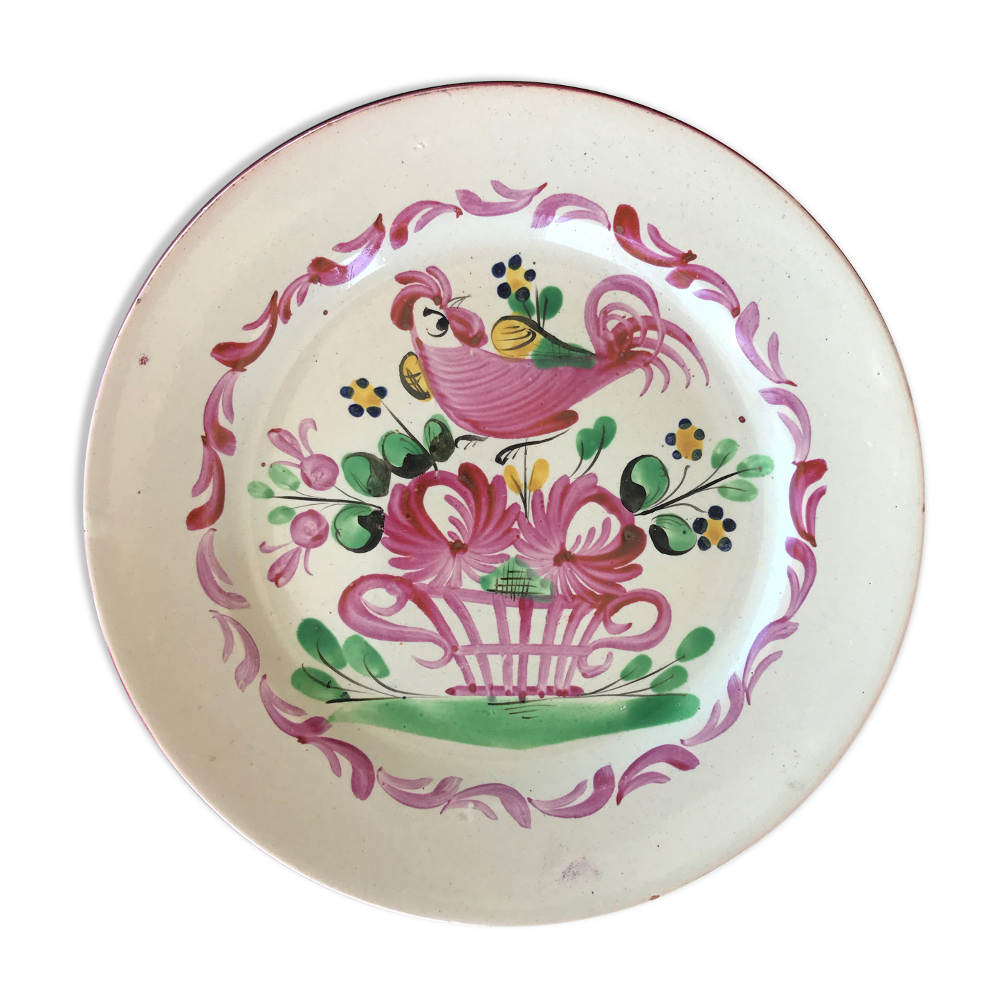 French Cockrel plate in Lunéville earthenware