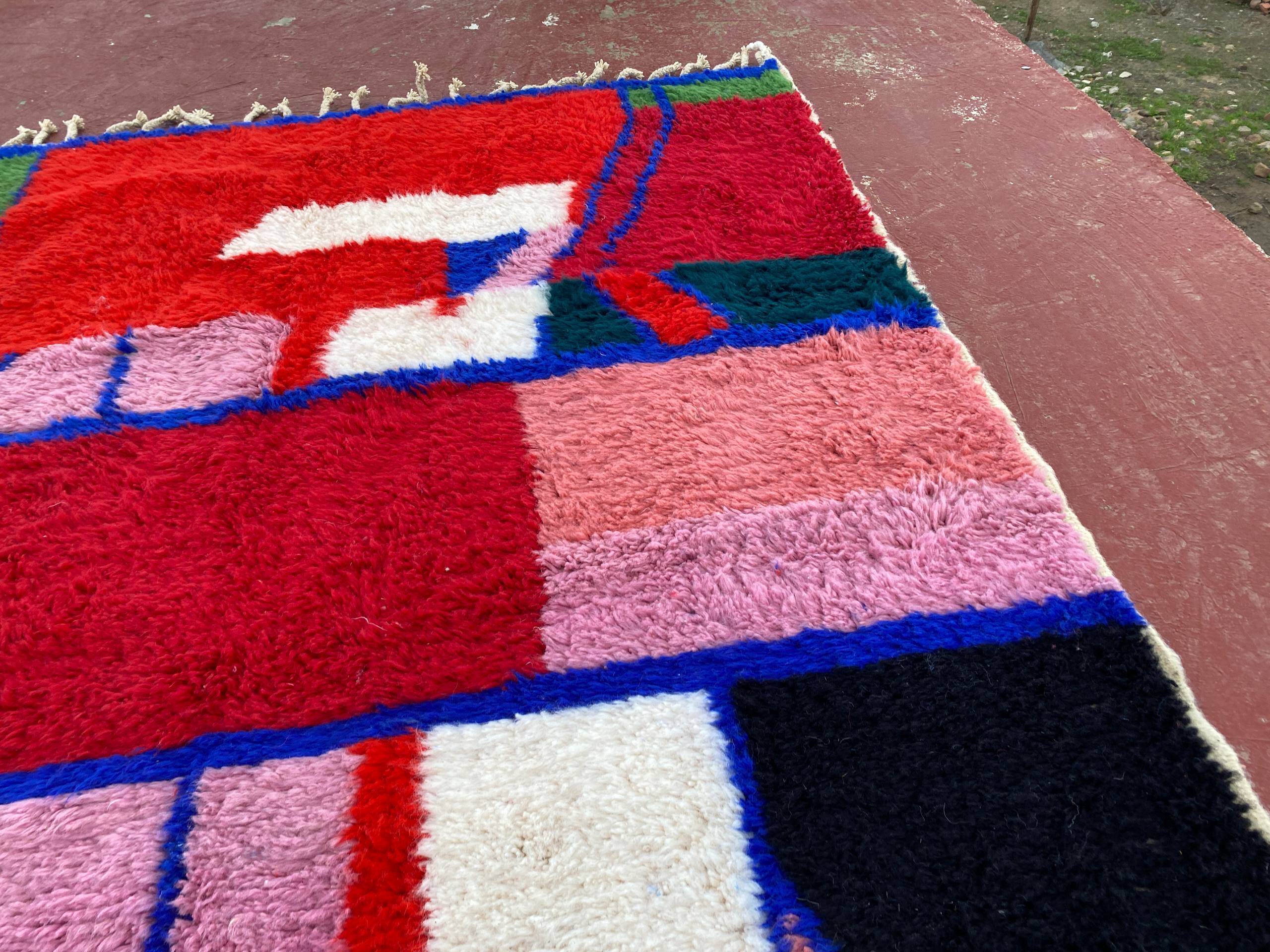 Contemporary Beni Ouarain Rug 300x200 cm – Multicoloured Abstract Patterns