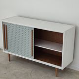 Blue and white chest of drawers by Drevopodnik Brno 1960