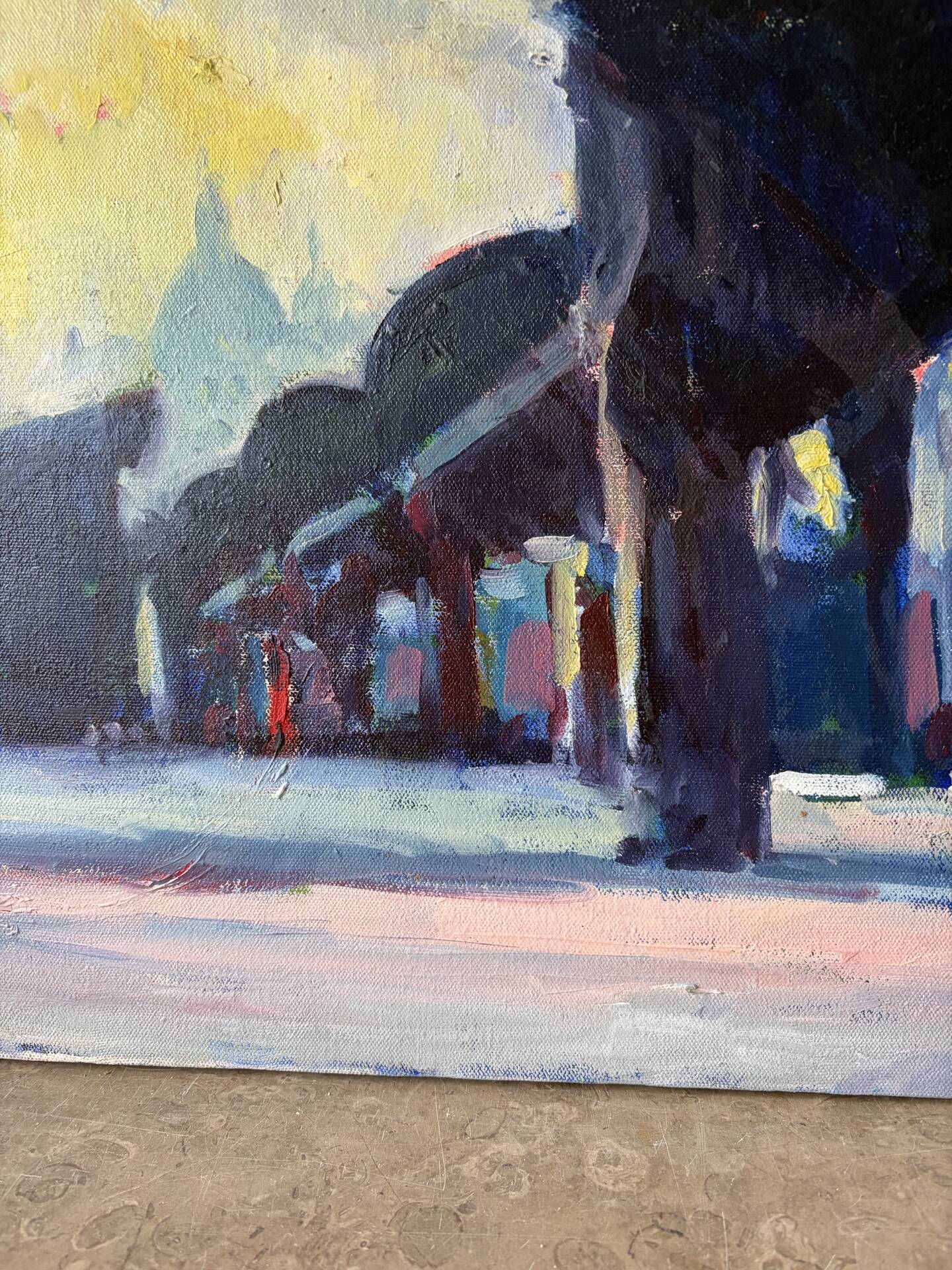 Metro Stalingrad in Paris, oil on canvas signed Patrice Landauer