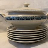 Soup tureen and 6 old Longchamp soup plates, Terre de Fer, Marcel model