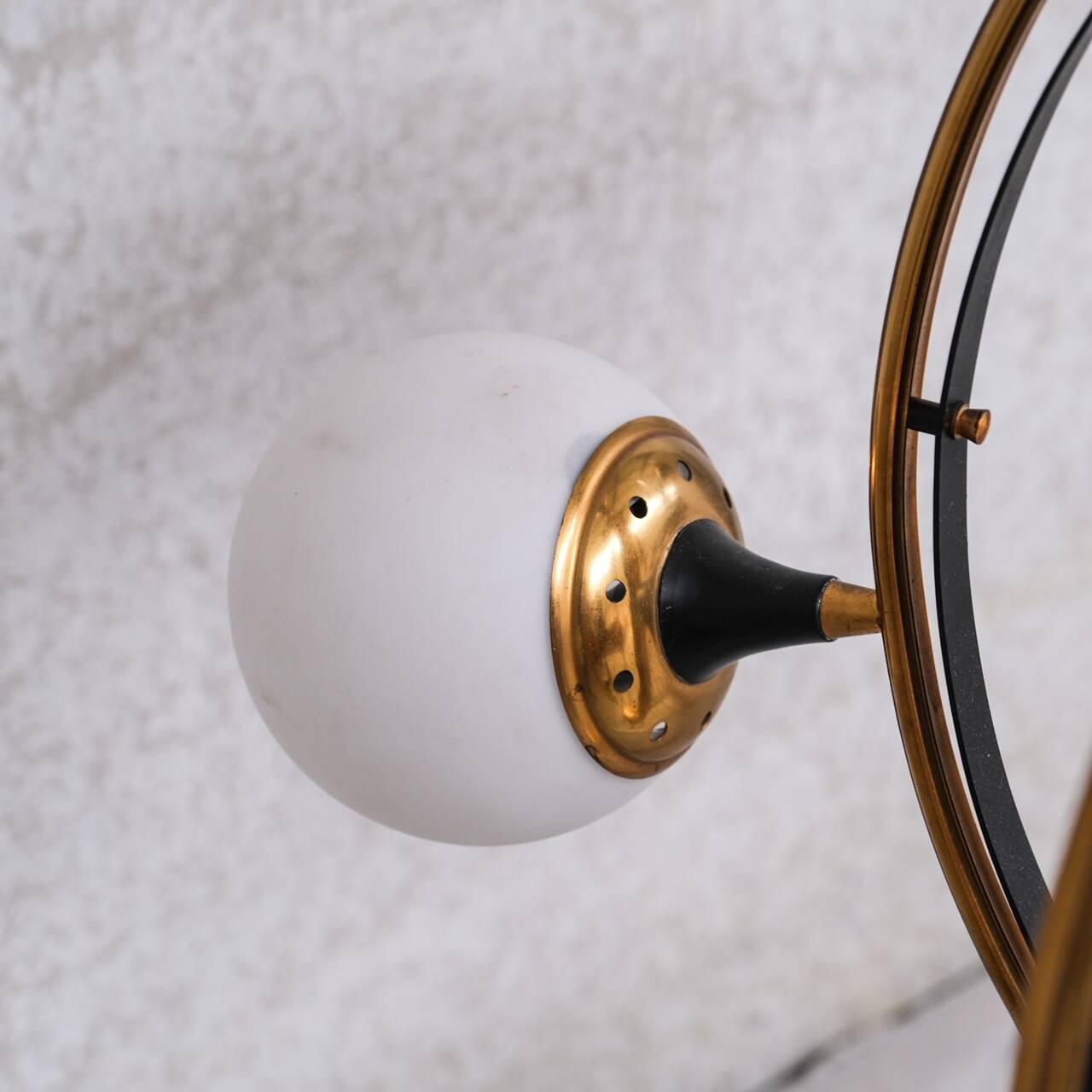 Stilnovo Mid-Century Italian Brass and Opaline Globe Chandelier