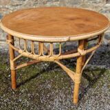 1970s round rattan coffee table