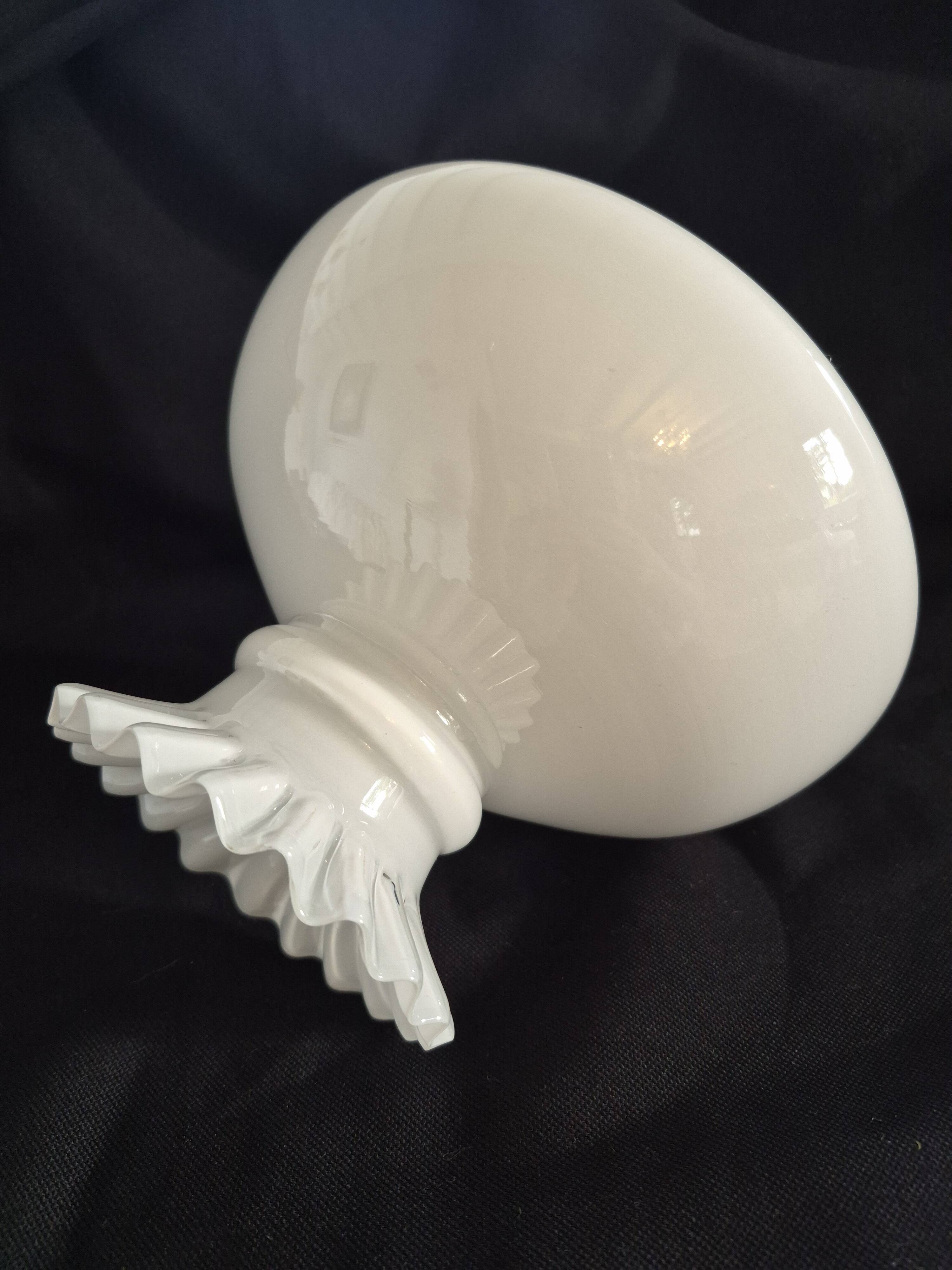 Antique lampshade in white opaline, with a beautifully pronounced scalloped neck.