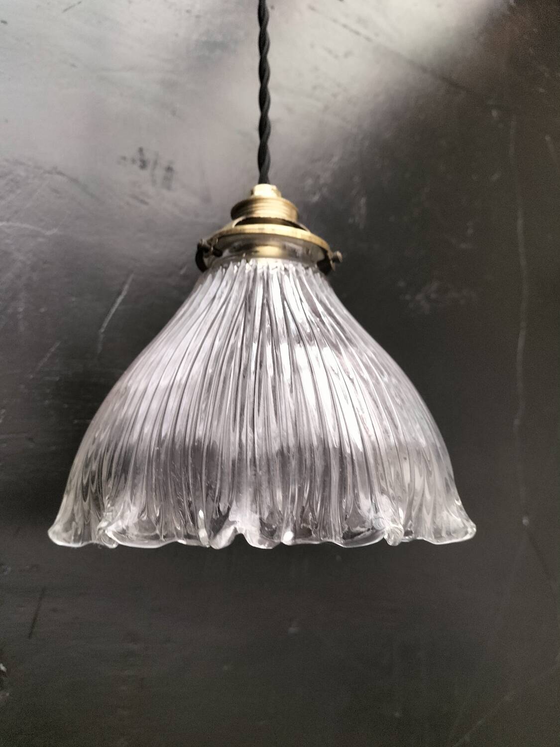 Holophane glass pendant light