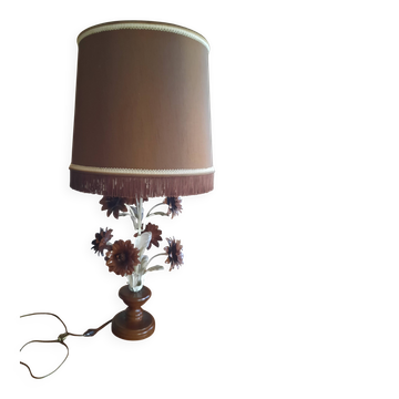 Grande lampe années 70-80 avec abat-jour en soie