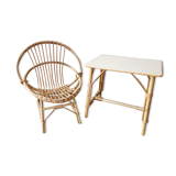 Rattan armchair and table for children