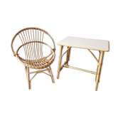 Rattan armchair and table for children