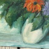 Oil bouquet table signed JM. Salve 1985