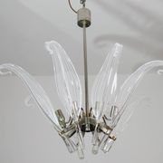 Extraordinary Large Transparent Murano Glass Leaves Chandelier by Franco Lu