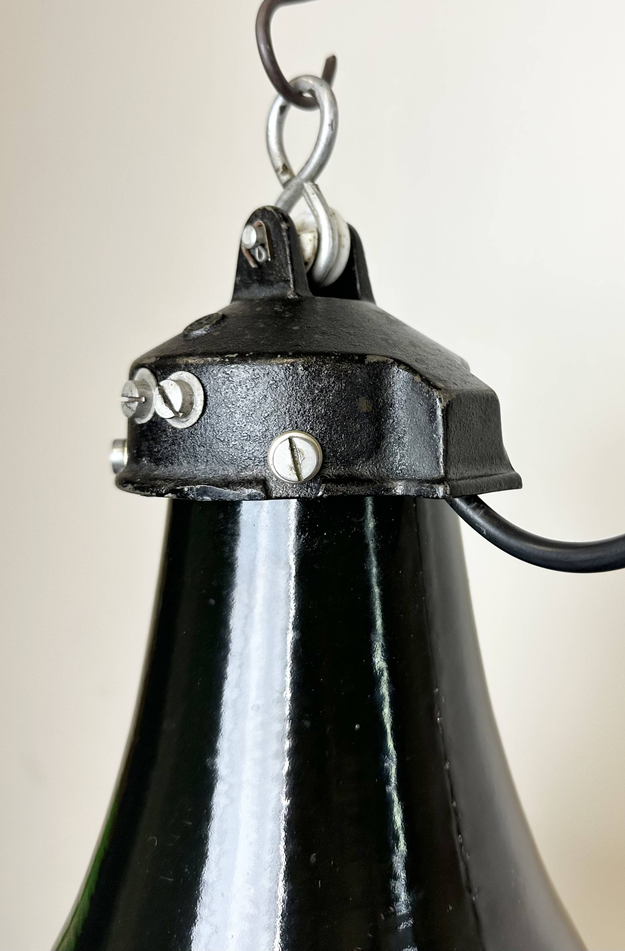 Industrial Black Enamel Bauhaus Pendant Lamp, 1930s