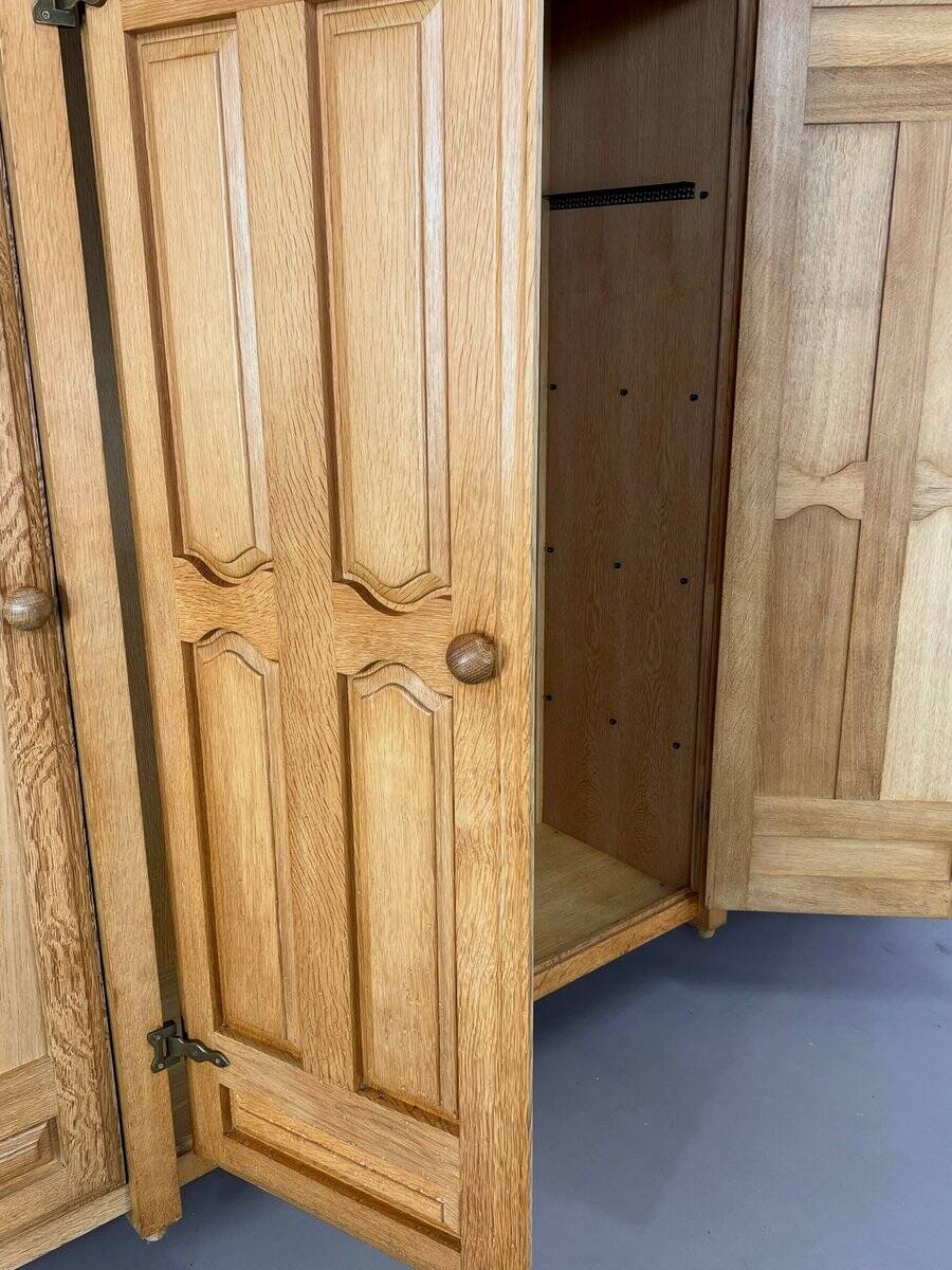 Oak and Brass Wardrobe by Guillerme Et Chambron, 1960s