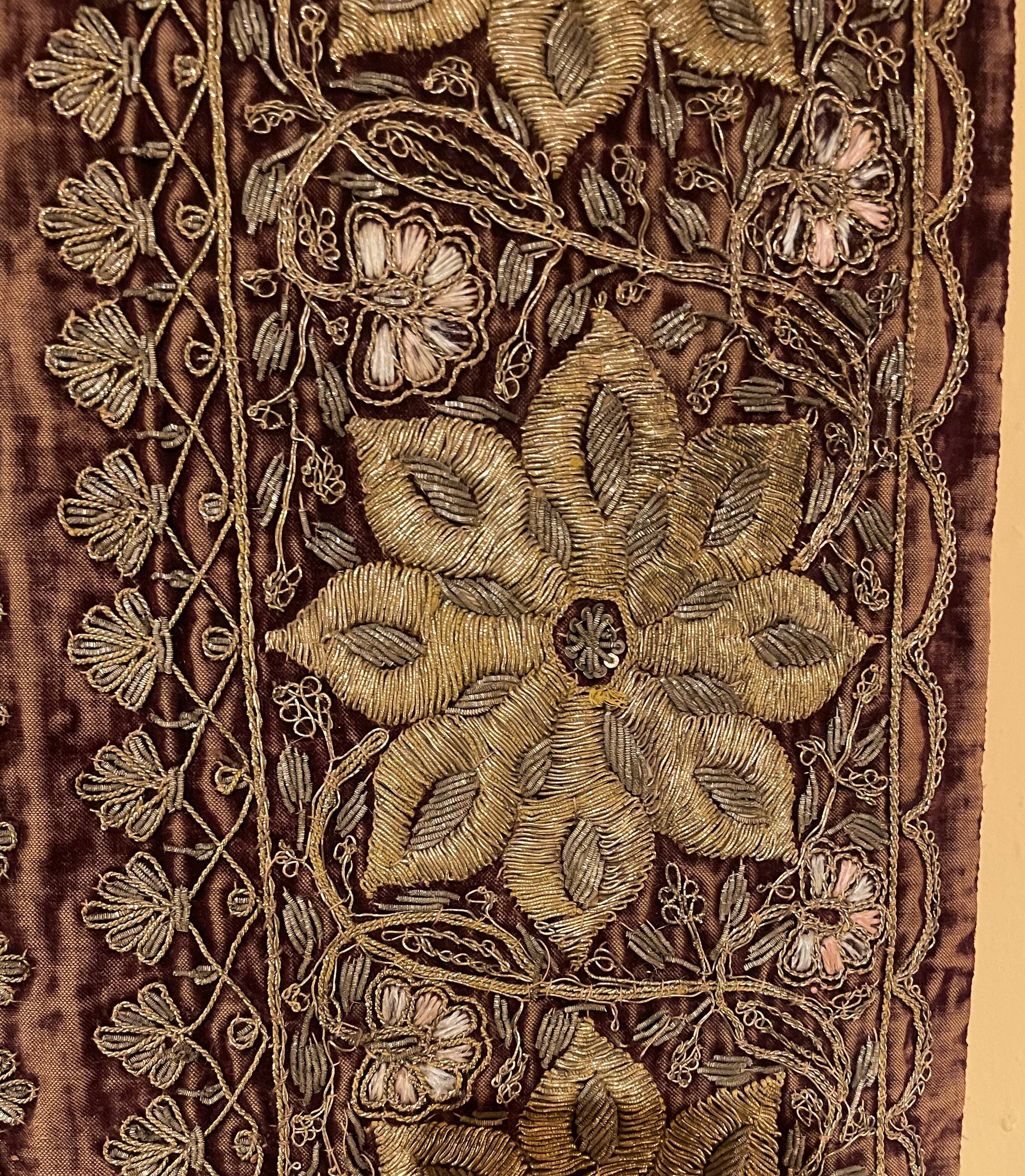 18th Century Indo-Portuguese Embroidery with Gold Thread on Velvet