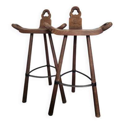 2 tabourets de Bar brutaliste Vintage Design Marbella 1970s  Espagne