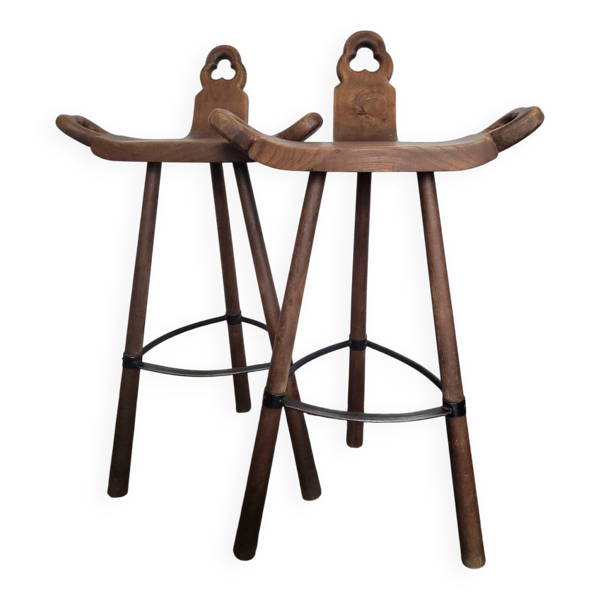 2 tabourets de Bar brutaliste Vintage Design Marbella 1970s  Espagne
