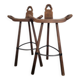 2 vintage brutalist bar stools design Marbella 1970s Spain