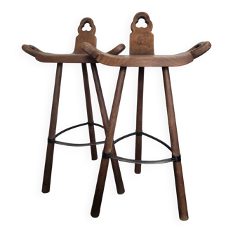 2 vintage brutalist bar stools, Marbella 1970s, Spain.