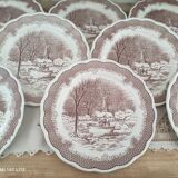 Set of 12 Swiss Landscape HE dinner plates with brown winter decor
