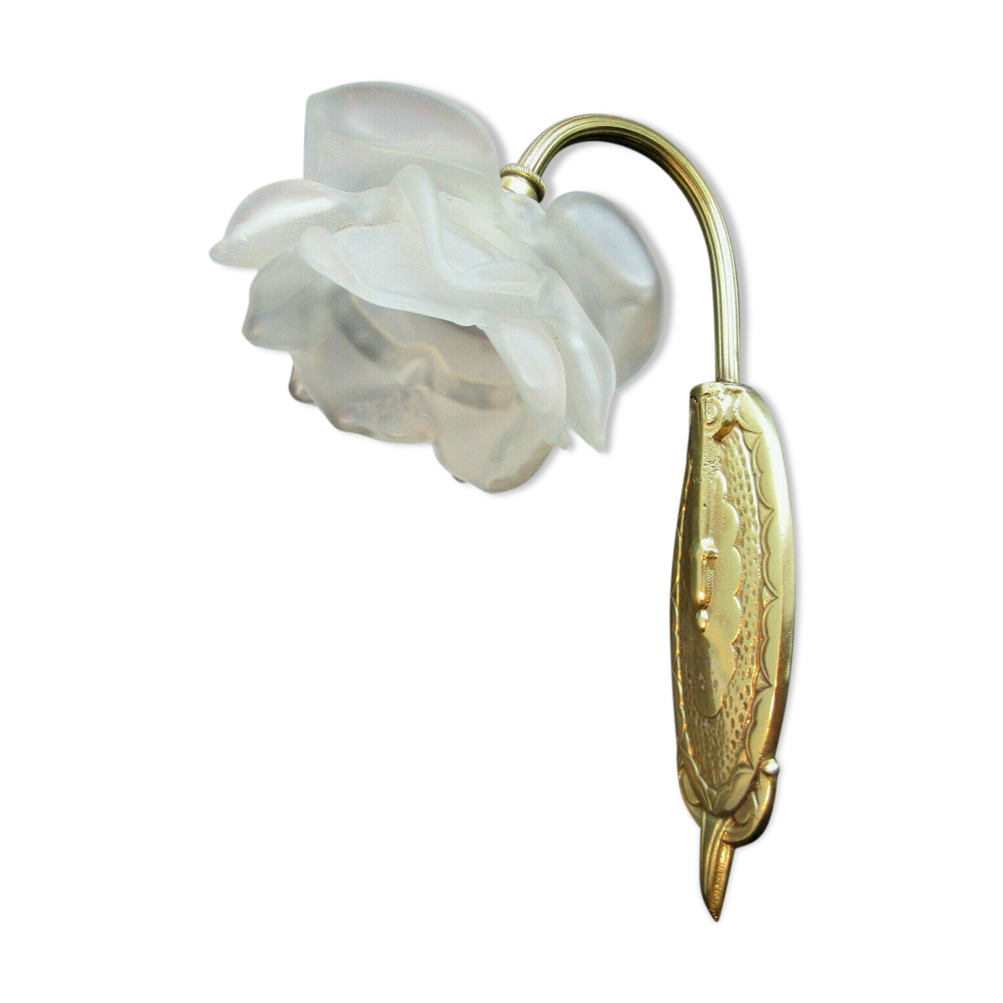 Art Deco applied in gilded bronze - rose glass with 13 petals