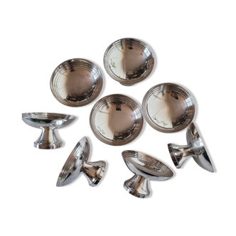 Set of 8 silver metal glasses for champagne or ice cream Mid Century Design