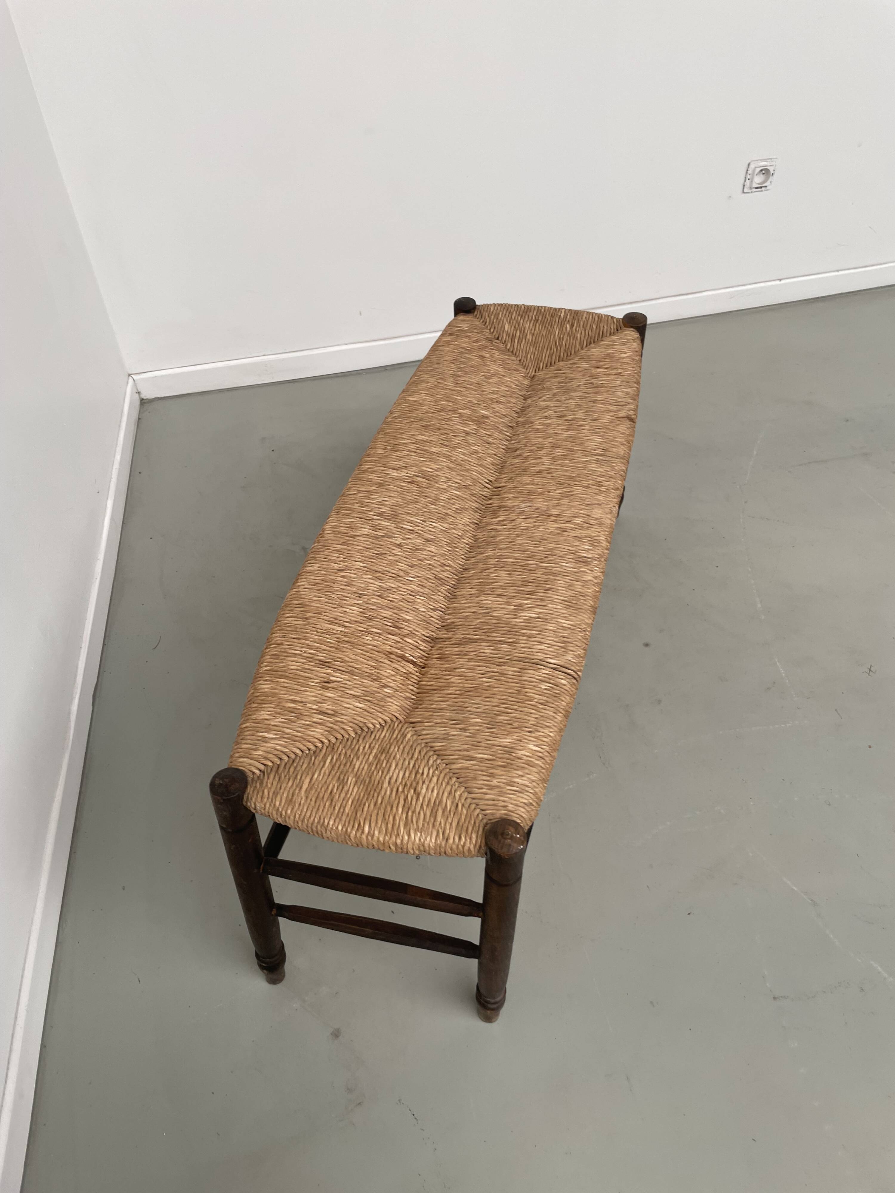 Oak and straw farm bench