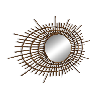 Miroir vintage 1960 soleil rotin style ortf spirale oeil - 90 x 67 cm