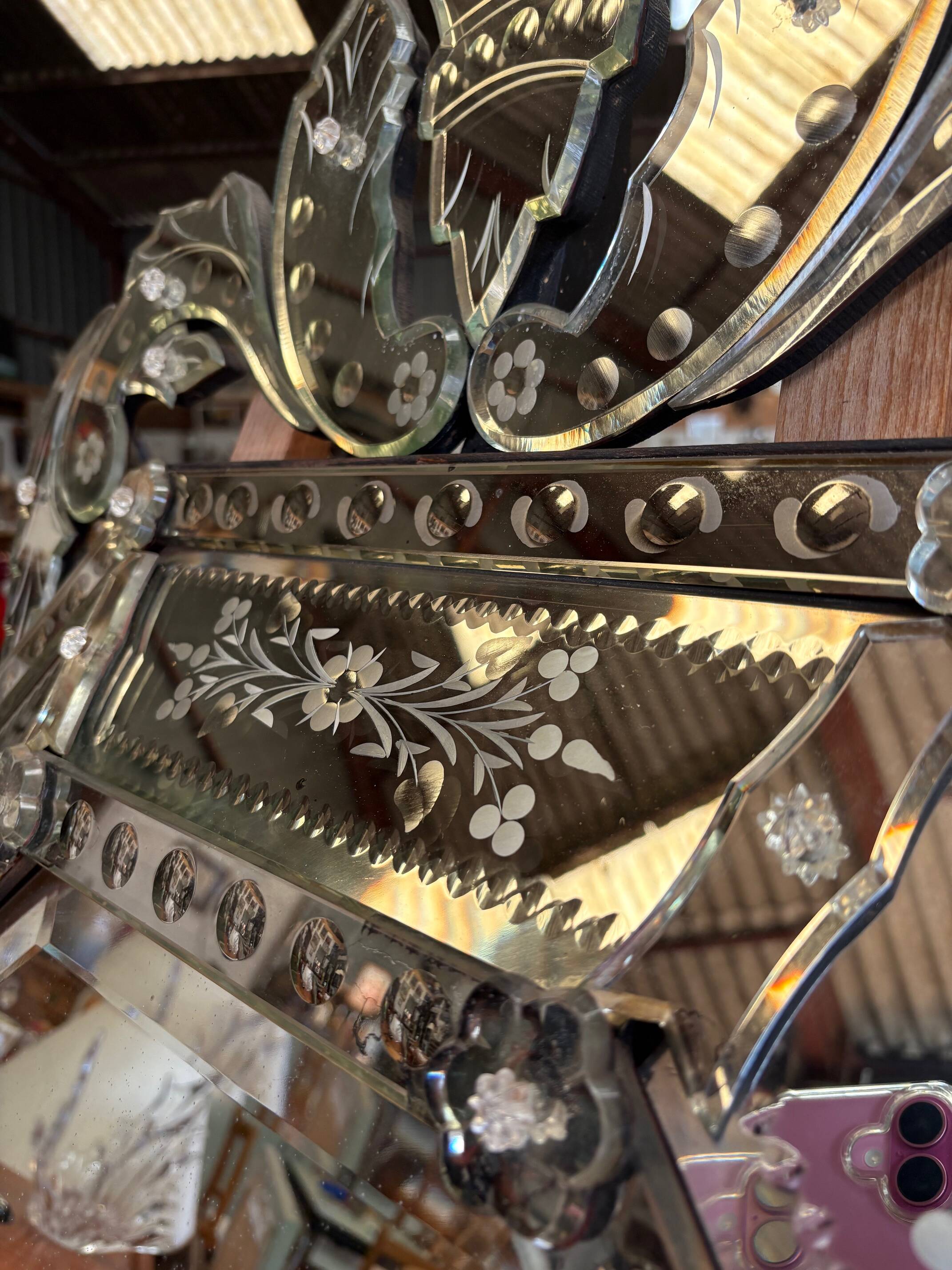 Large antique Venetian mirror with a glazing bar – early 20th century