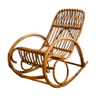 Rocking chair in rattan for children, Italy 60s