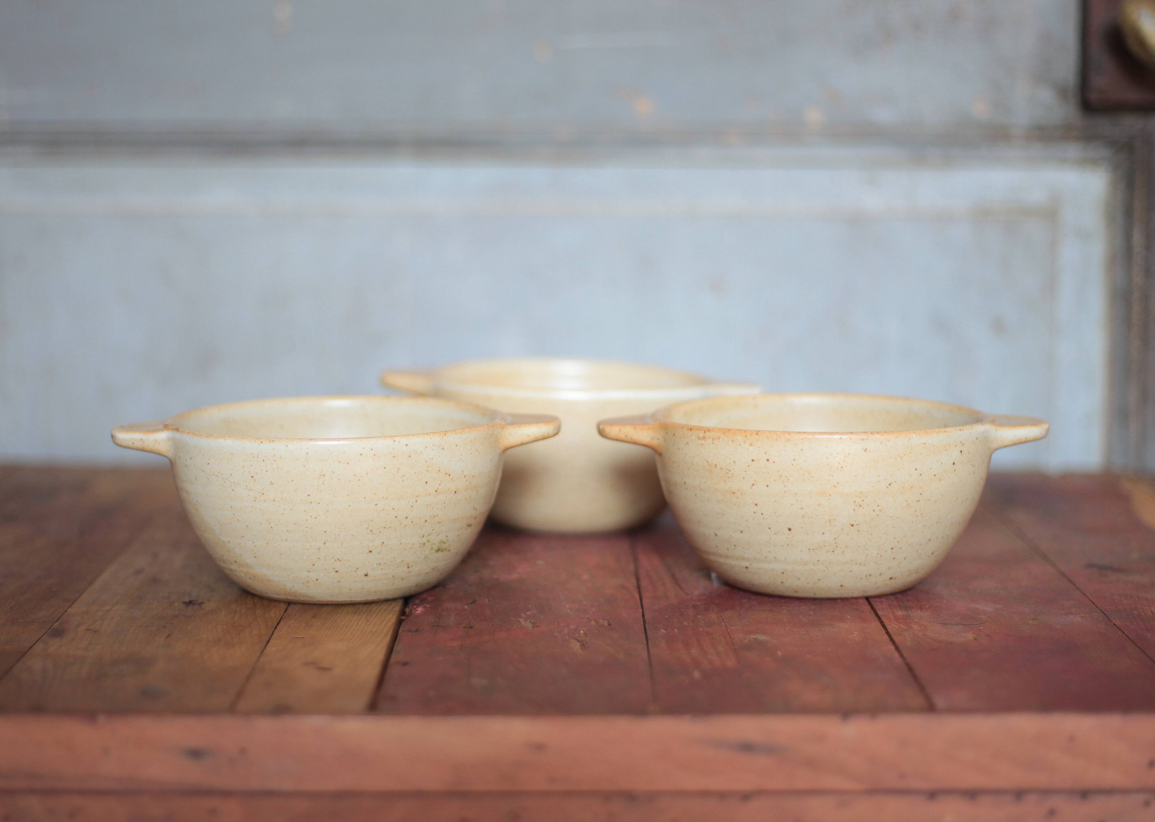 Set of 3 vintage village stoneware bowls, breakfast bowl, vintage ear bowl.