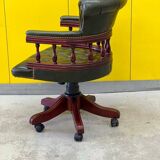 Chesterfield Revolving Captain's Chair with Green Leather Upholstery