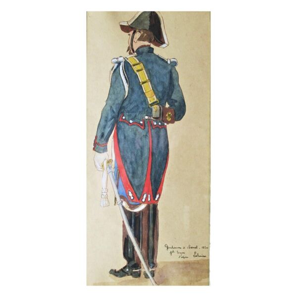 Gendarme à cheval , aquarelle, XXème siècle