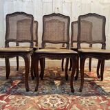 Set of 6 Louis XV chairs in walnut and cane