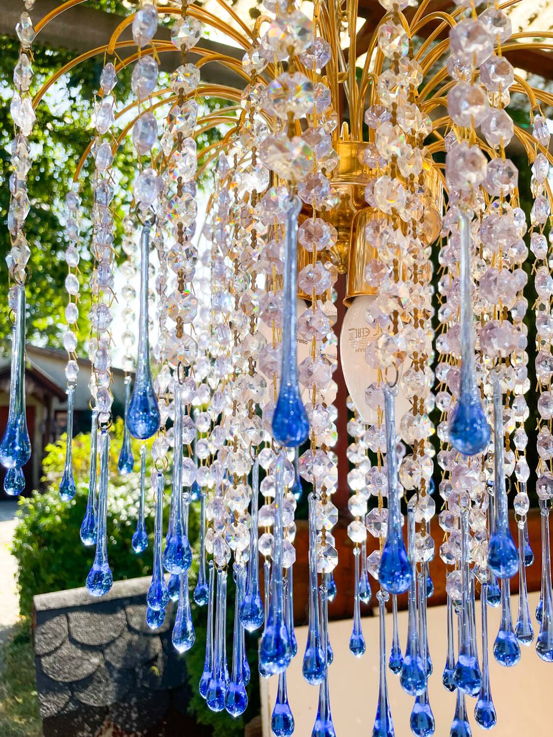 Lustre élégant en cristal et verre Murano soufflé – Gouttes bleues