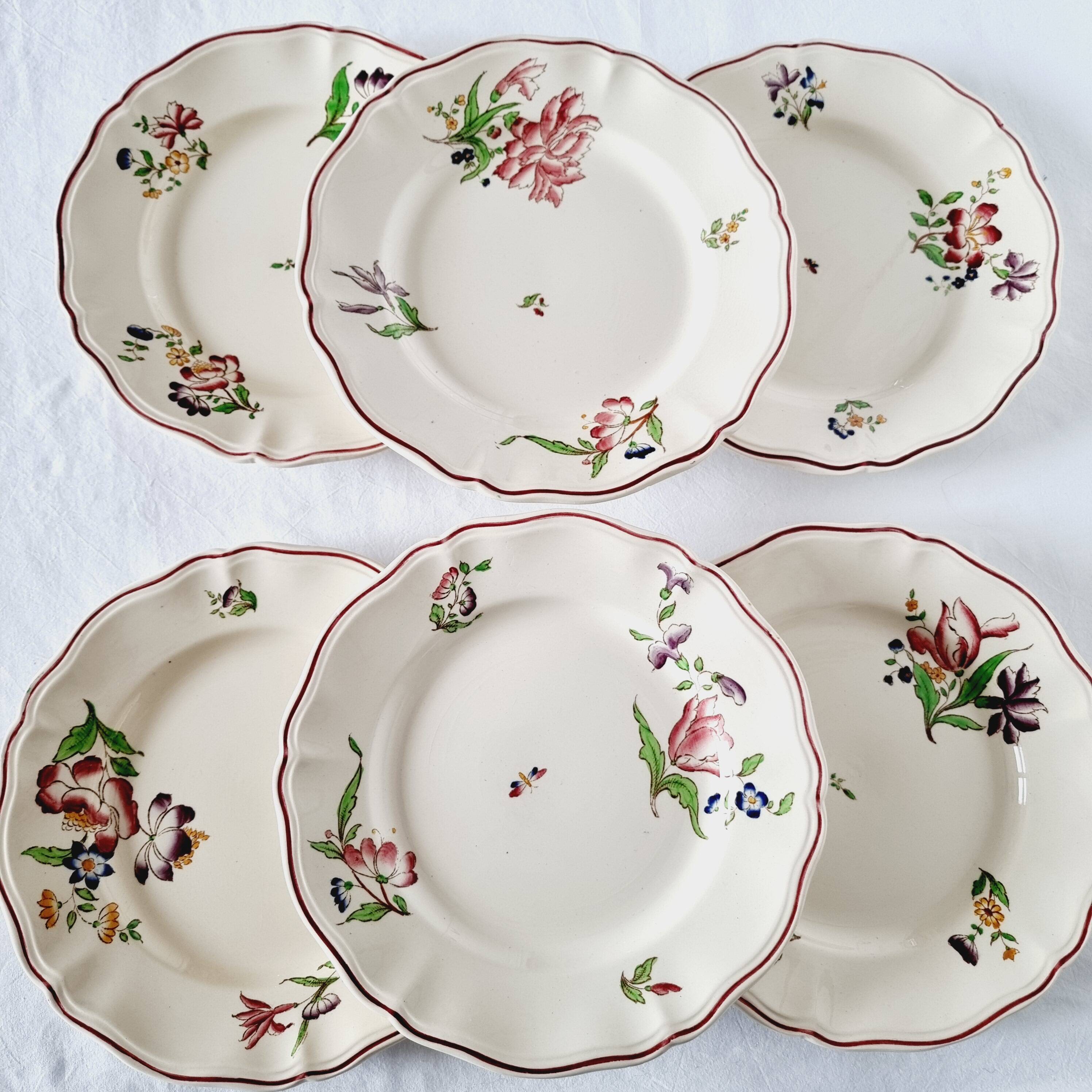 6 Terre de Fer Sarreguemines Flat Plates Rare Model from the Strasbourg Series