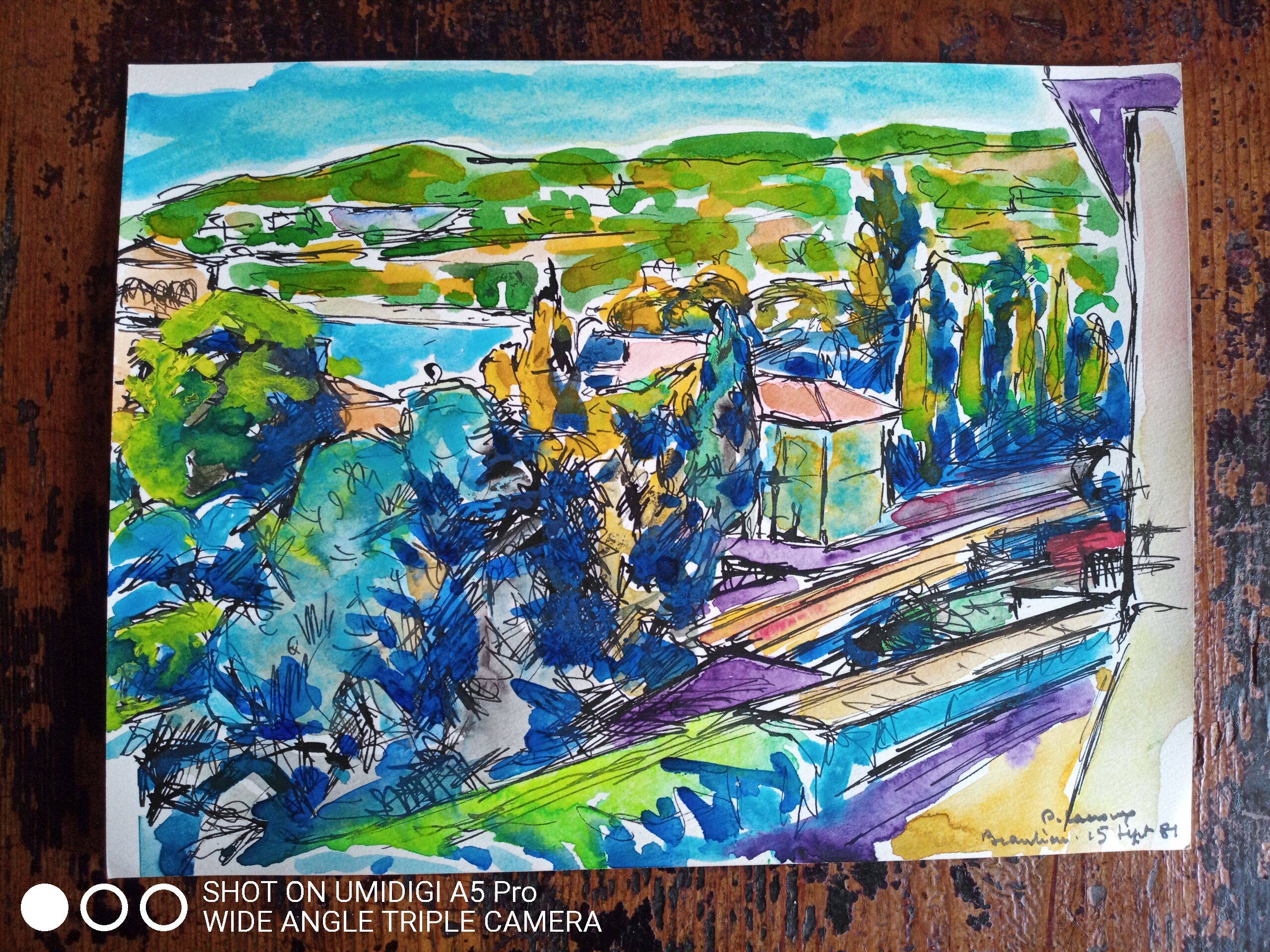 Pierre Lacroux (1909-1993) Gouache 24 x 32 cm - Beaulieu sur Mer 1981