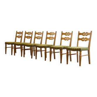 Chaises de salle à manger danoises modernes, de style brutaliste, en chêne, inspirées par Henning Kjærnulf, années 1960, lot de 6