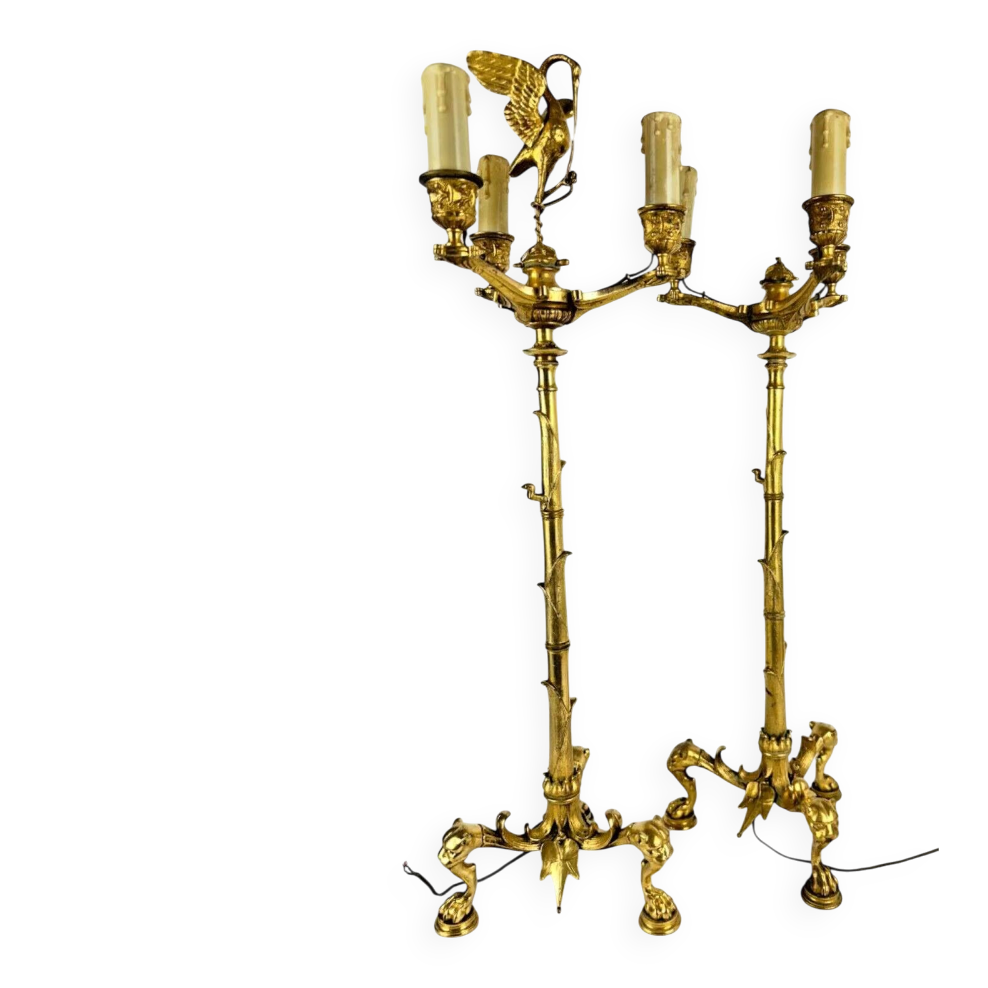 Barbedienne (attributed to), pair of candelabra with storks