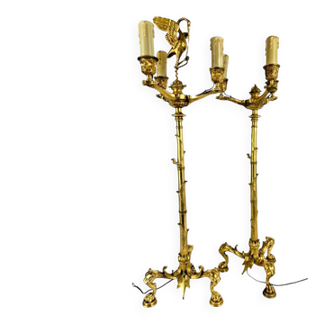 Barbedienne (attribué à), paire de candélabres à la cigogne