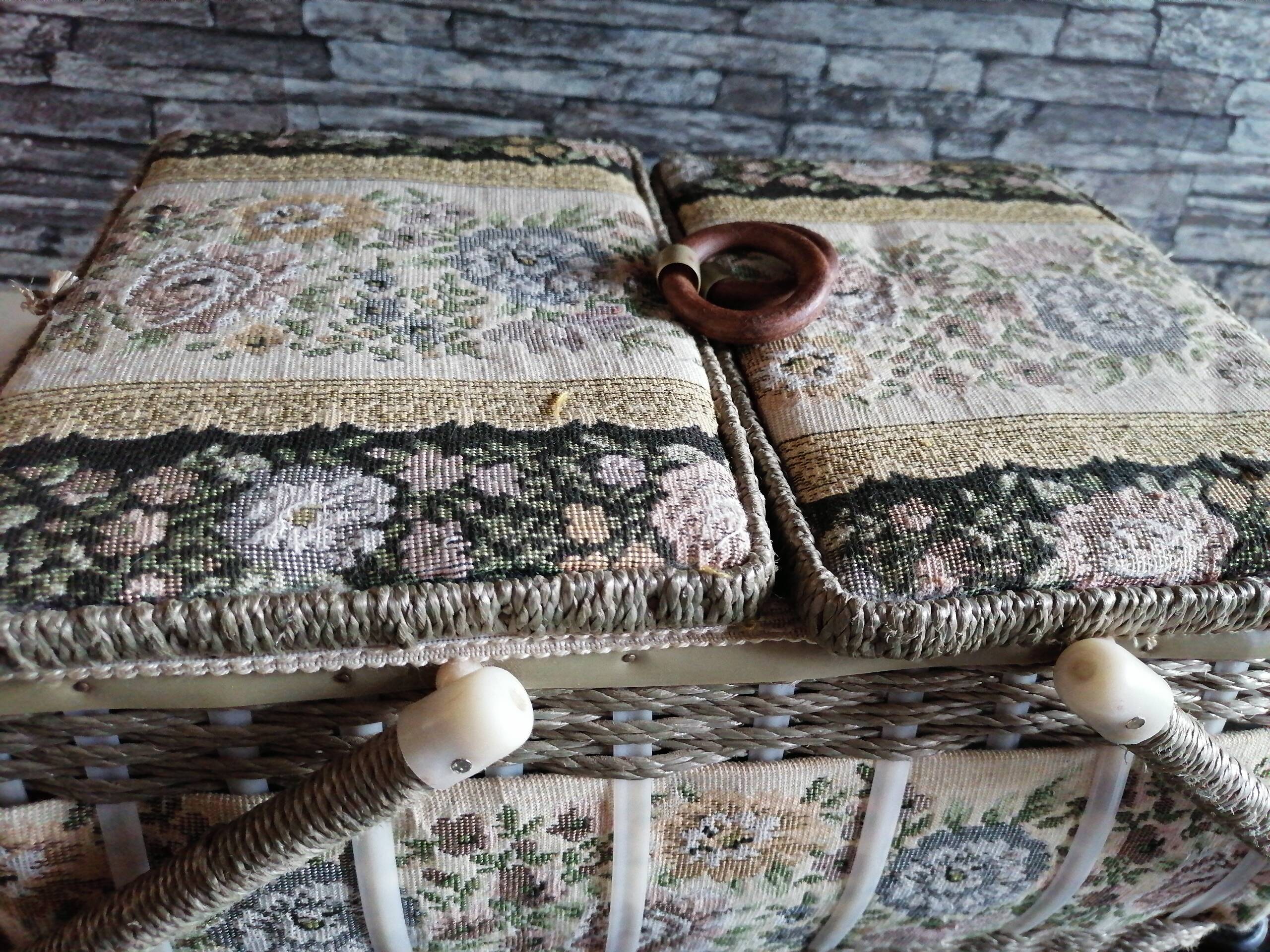 Box basket sewing 2 handles fabric 1960 1970
