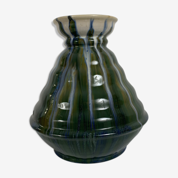 Vase in flammé gres Desvres Fourmaintraux Delassus art deco 1920