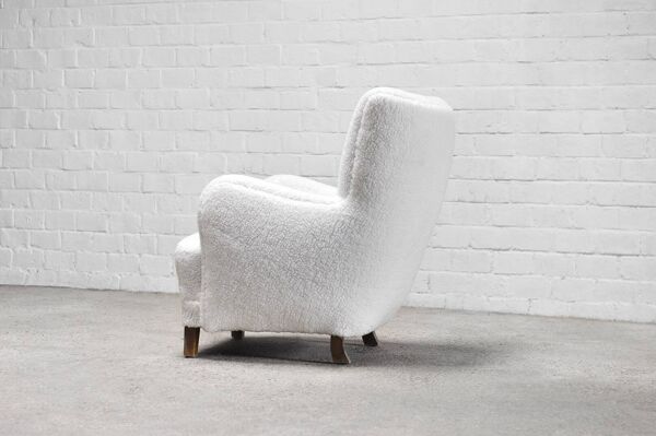 Fauteuil modèle 1669 en laine blanche,  Fritz Hansen, Danemark années 1940