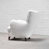 Fauteuil modèle 1669 en laine blanche,  Fritz Hansen, Danemark années 1940