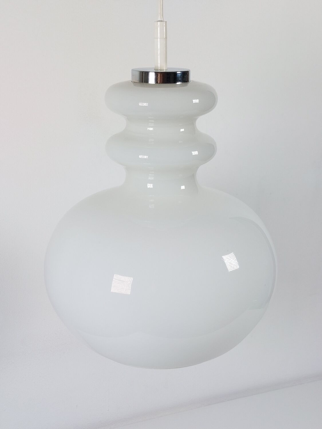Vintage ceiling lamp Peill & Putzler in chrome and opal glass from the Space Age.