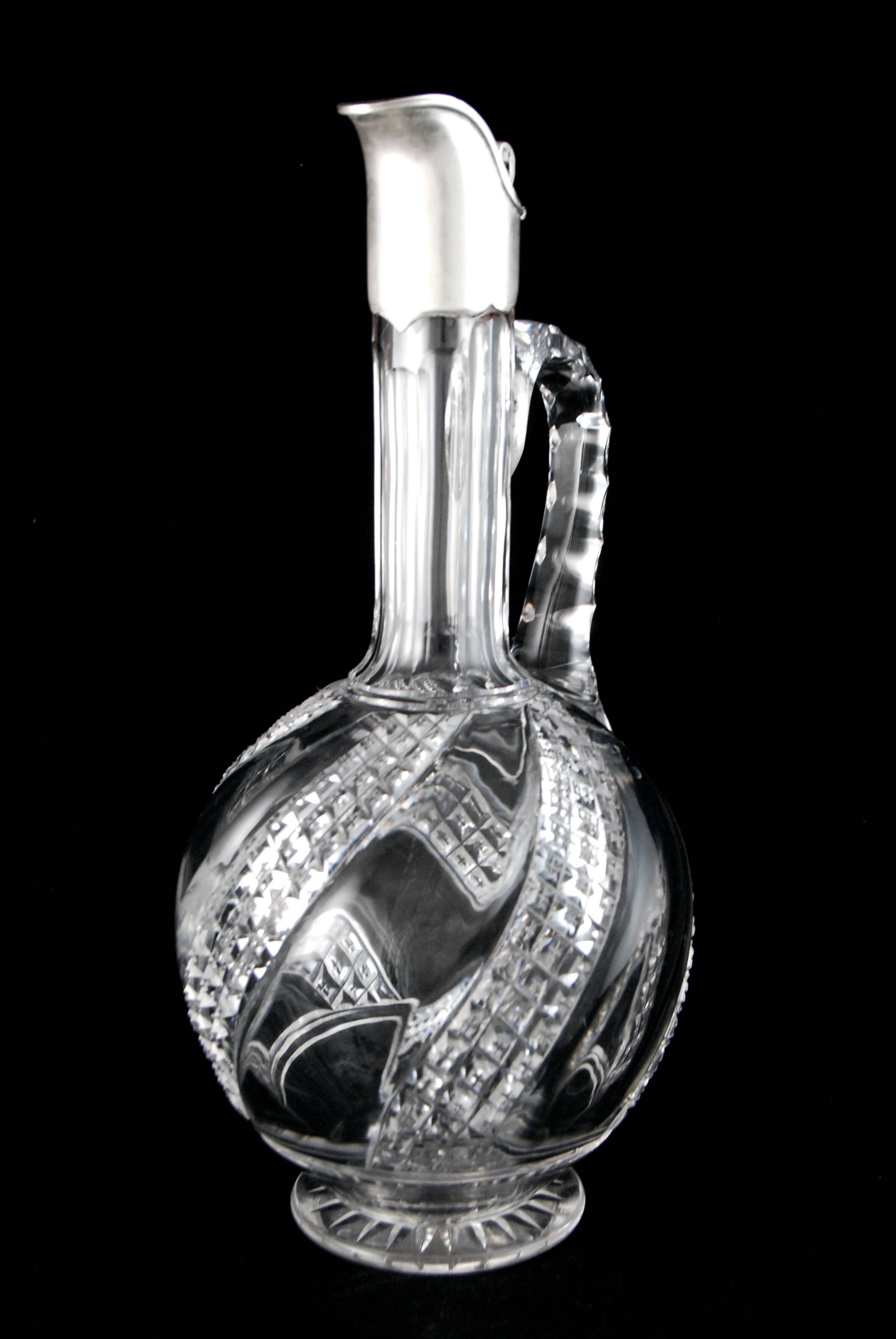 Baccarat - cut crystal ewer carafe mounted in solid silver